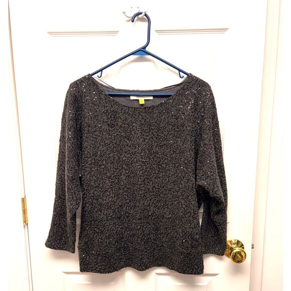 Jenny Han Black Sequin Blouse, Holiday Top, Dolman Sleeves, Woman's Size M - Picture 1 of 5